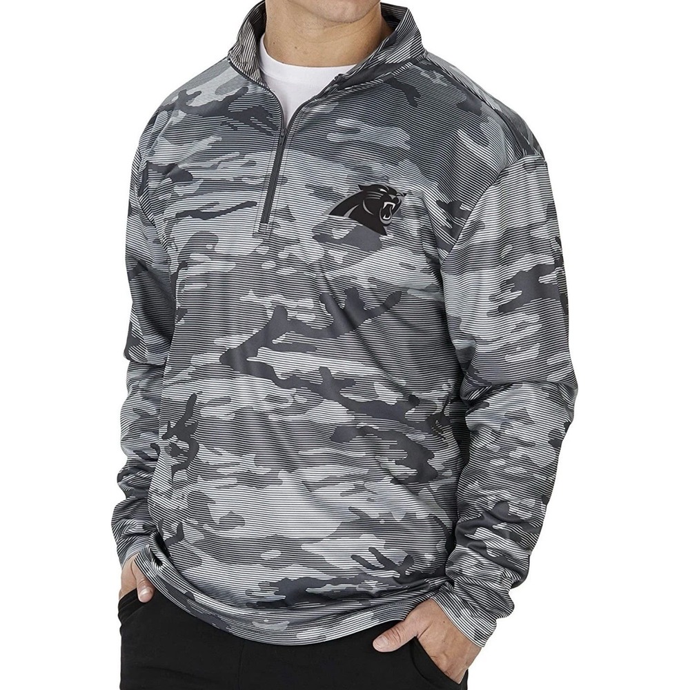 NWT Zubaz Carolina Panthers NFL Men's Grey Tonal Camo 1/4 Zip Pullover Sz‎ Large